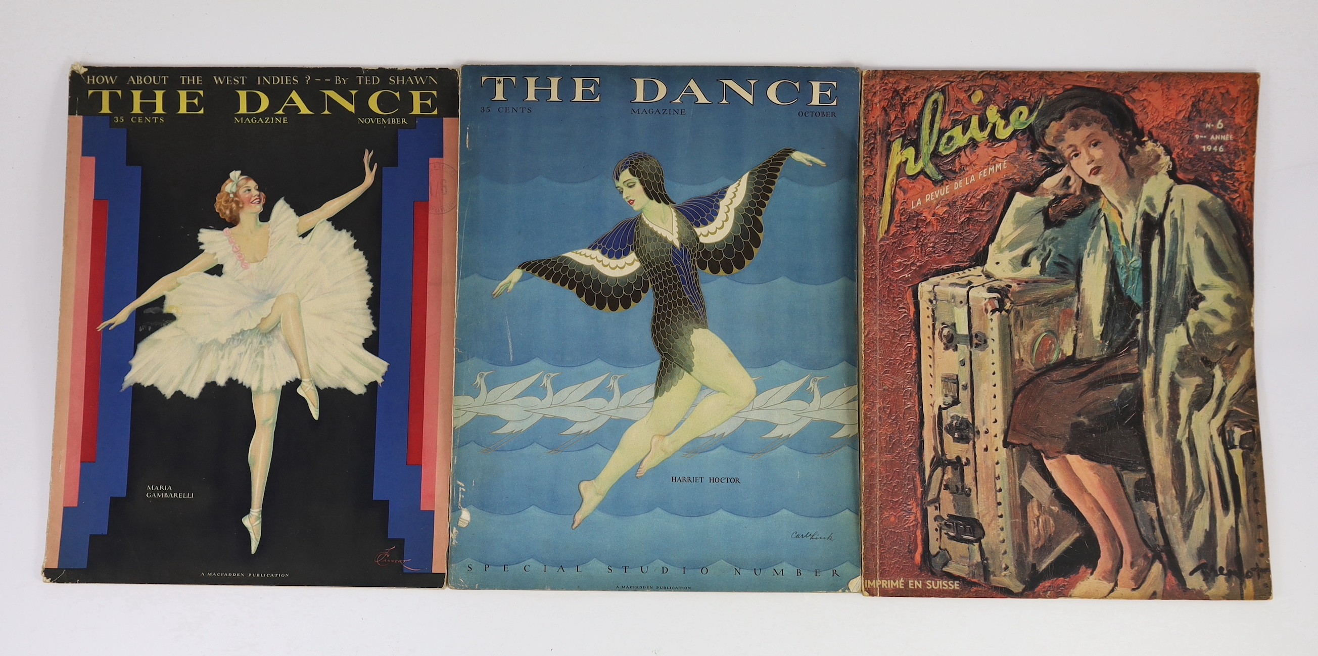 Plaisir de France Magazine - 2 issues, January/February & March, 1947; The Dance Magazine - 5 issues, August-November, 1929 & September, 1930, together with the Plaire magazine, number 6, 1946, (8)
